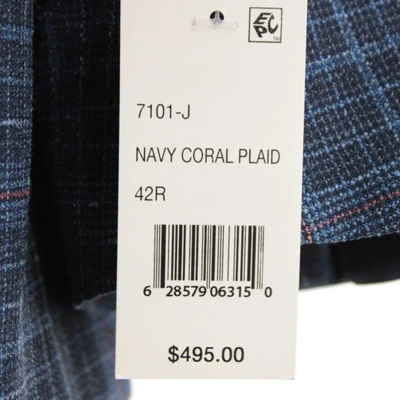 Cardinal of Canada NWT Wool Blend Sport Coat Size 42R US In Blue w/ Coral Plaid